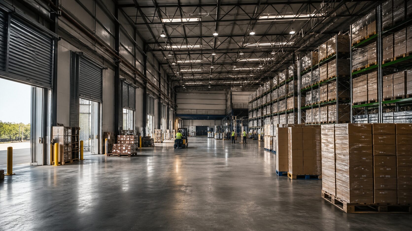 Clean, organised commercial warehouse protected by a professional pest-management programme