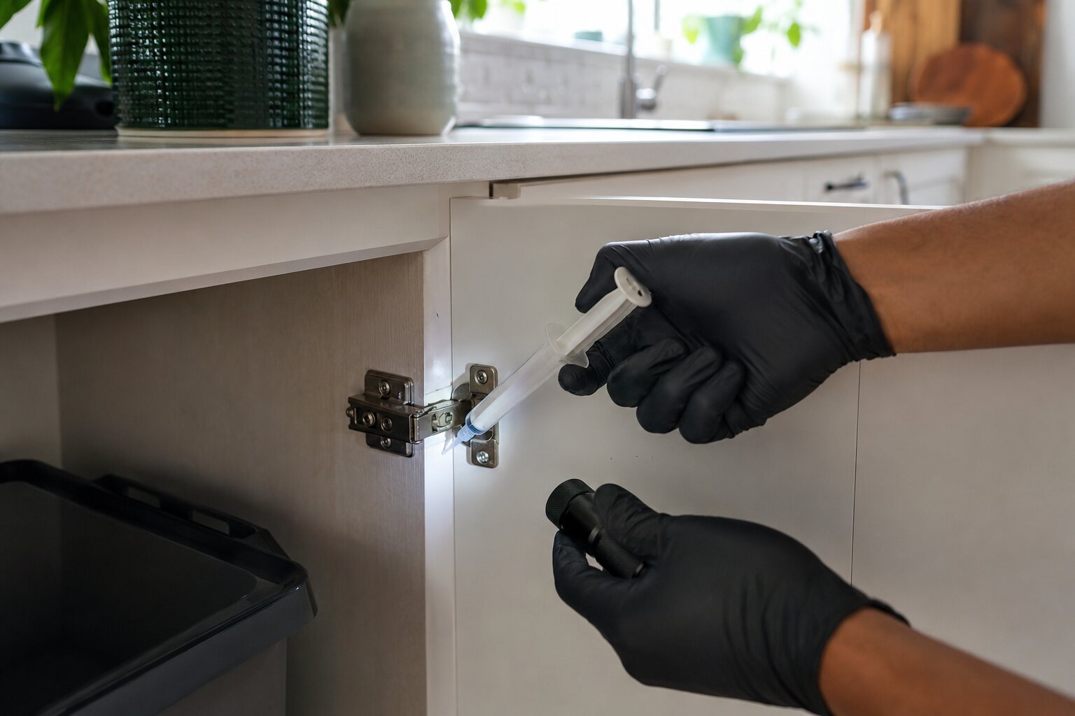 Targeted gel-bait application for cockroach control in a clean home kitchen